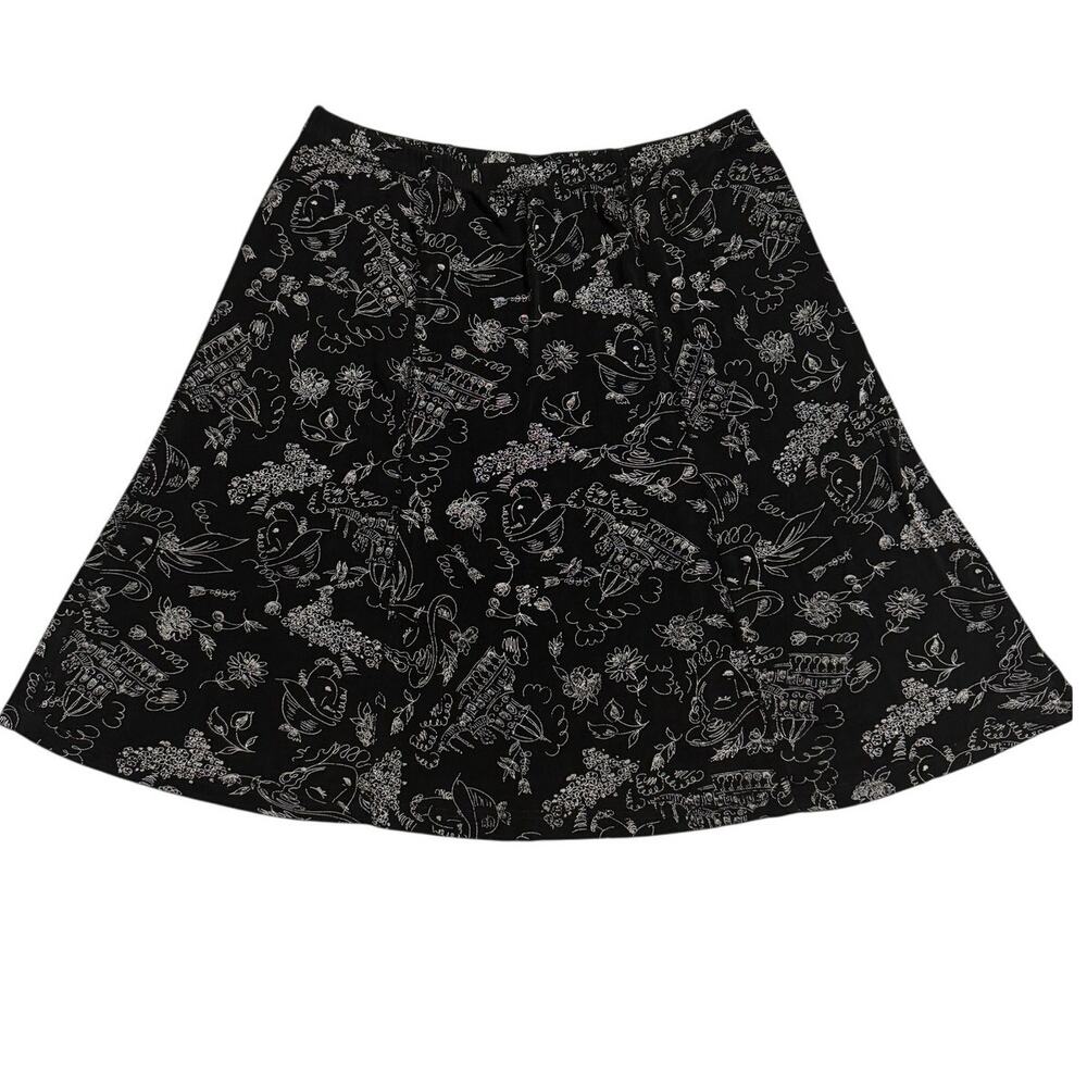 Coldwater Creek Black White Floral A-Line Skirt Pull On Travel Size 1X